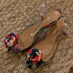 J.Renee clear and multicolor very cute, 6.5, small wedge lift on the back